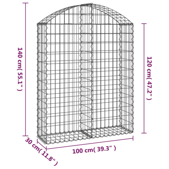 Obokana gabionska košara 100x30x120/140 cm pocinkano železo